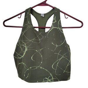 Uniqlo Size S Olive Green Abstract Pattern Wireless Bra Active Racer Back, EUC